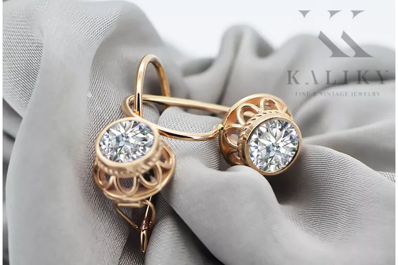 Zircon Or rose 14 carats vintage d'origine Des boucles d'oreilles Bijoux vintage vec117r